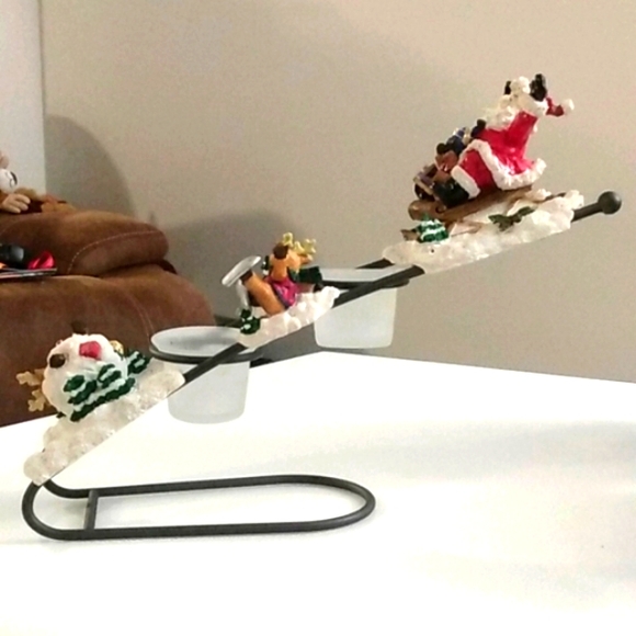 Vintage Sledding Santa Candle Holders Christmas Decor with Cute Reindeers 10x14" - Picture 3 of 10